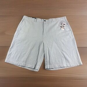 Chaps Seersucker Shorts Mens 42 Blue White Striped Chinos 10" Preppy Casual NEW